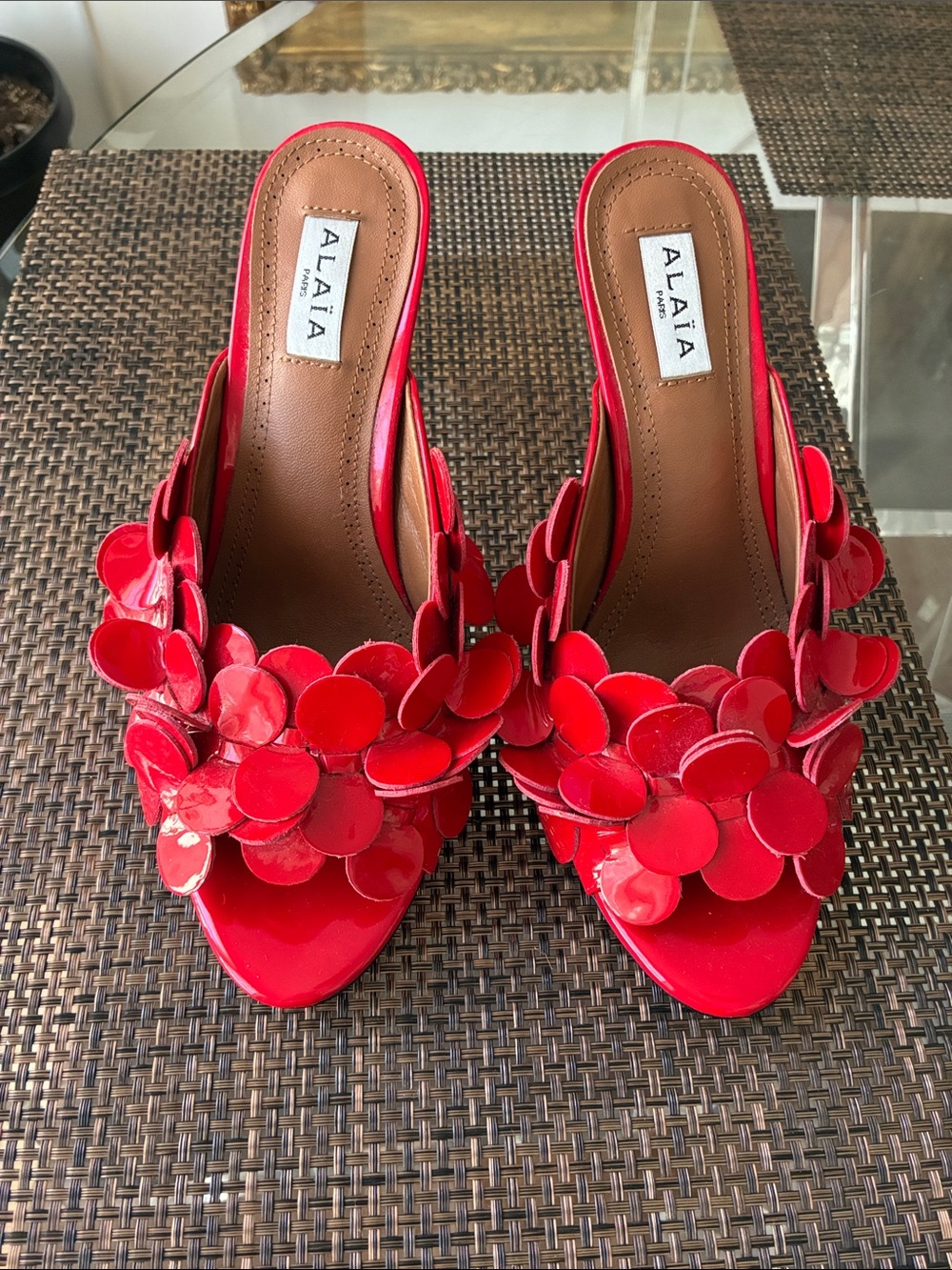 Alaia Red Floral Patent Leather Slide mule heels size 38